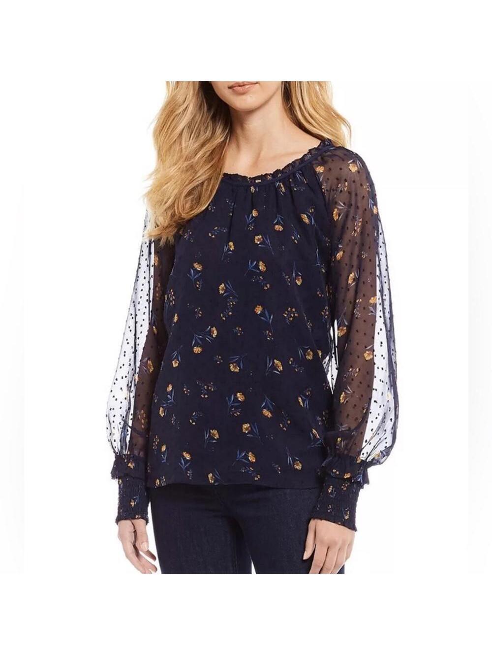 Draper James Floral Print Smocked Puff Chiffon Sleeve Top Size XS